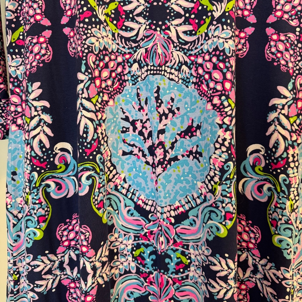 🌊 Lilly Pulitzer Morgann Maxi Dress | High Tide Navy Mermaid, 3/4 Sleeve | Sz L - Picture 4 of 5